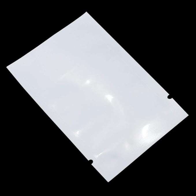 PABCK 100 Pack 6.3x9.4 inch (Usable Size 5.9x9.05 inch) White Clear Front Open Top 2.8mil Plastic Vacuum Pouch Heat Sealable Bags for Food Storage Packets Mini Sample with Tear Notches