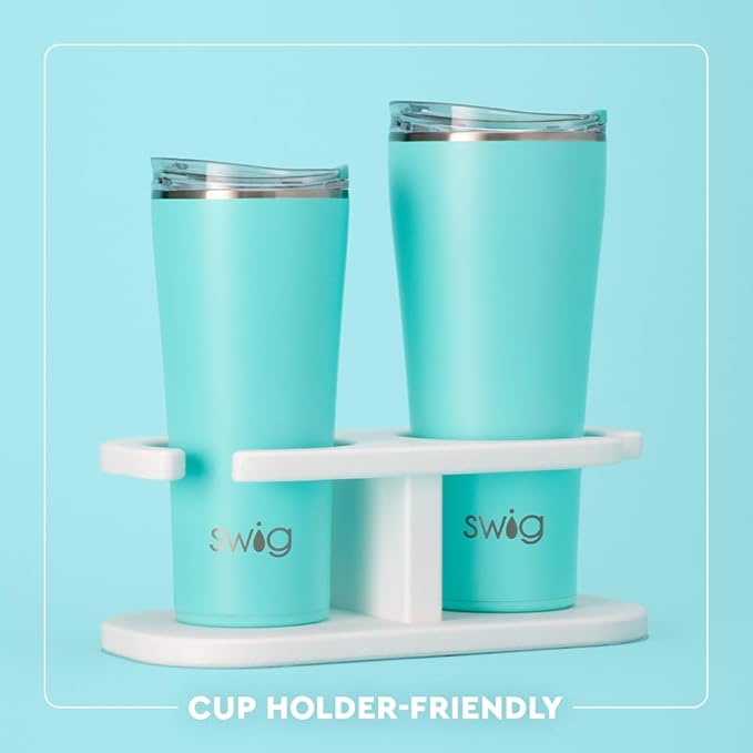 Swig Life 32oz Insulated Tumbler, Travel Coffee Tumbler with Lid, Cup Holder Friendly Travel Coffee Mug, Stainless Steel, 32 oz, Reusable Insulated Mug with Lid (Mardi Gras Bows)