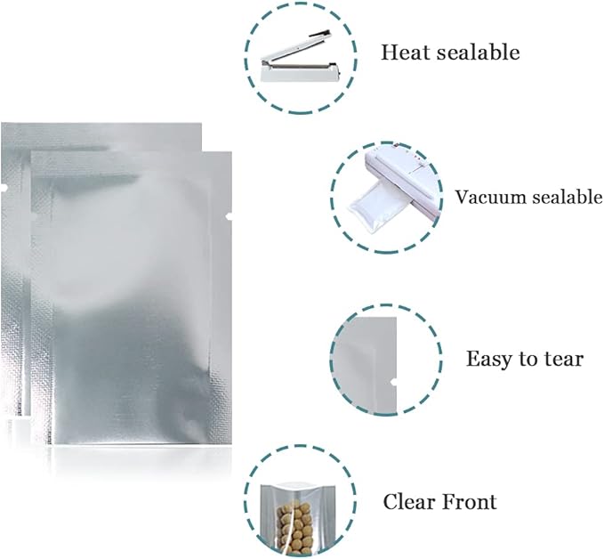 200 Pack Silver Aluminum Foil Pouch (Inner Size 1.6x2.4 inch) Heat Seal Window Plastic Open Top Vacuum Packaging Mylar Bags Food Small Sample Packets Mylar Storage with Tear Notch 1.9x2.7 inch