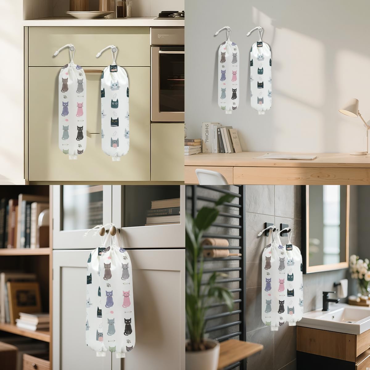 2 Pcs Cat Plastic Bag Holder, Wall Mount Grocery Bag Holder for Plastic Bags, Large Reusable Grocery Bags Organizer Storage Dispenser for Home Kitchen Pantry Decor, Cat Lover Gifts for Women