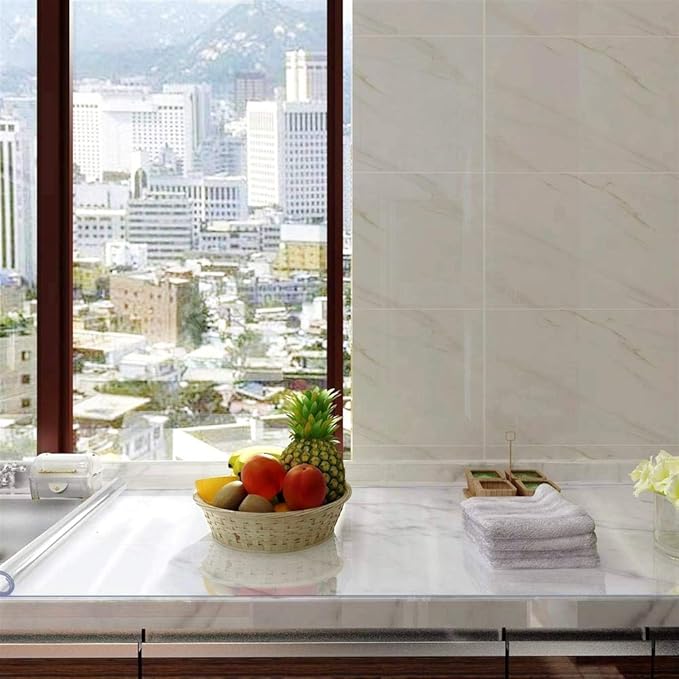 NECAUX Custom 24 x 44 Inch Clear Table Cover Protector, 1.5mm Thick Plastic Scratch Resistent Heavy Duty Desk Pad Mat Non-Slip Tablecloth Protector for Coffee Table, Sofa Table, Media Stand