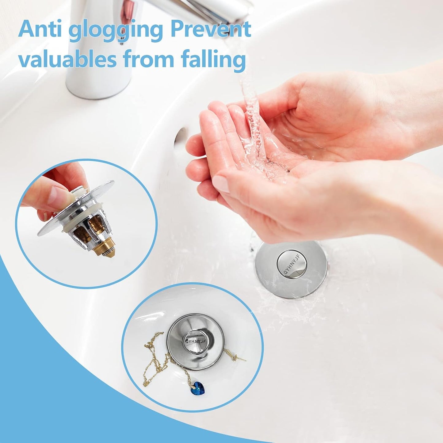 2Pcs Bathroom Sink Stoppers ,Pop Up Drain Stopper for Bathroom Sink,2-in-1 Sink Stopper & Strainer,Universal Wash Basin Sink Stopper,for 1.1"~1.5" Bathroom Sink Drain(Silver)