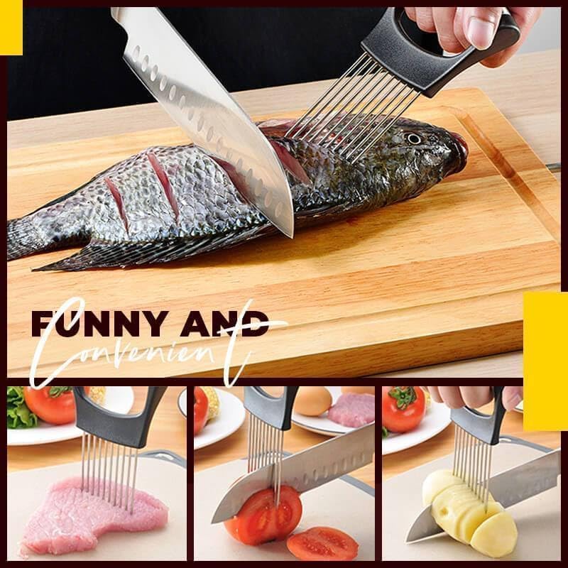 Stainless Steel Onion Slice Holder, Lemon Slicer Vegetable Cutter, Chopper Slicing Assistant Tool for Meat, Onion, Potato, Tomato Home Kitchen Tools (1 PCS)
