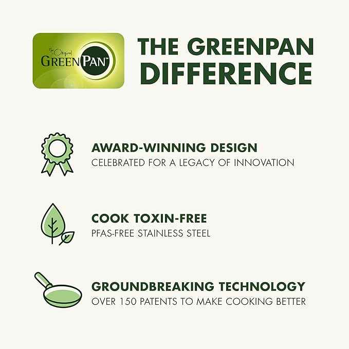GreenPan Stainless Steel Cookware Set, 11 Piece, Induction Cookware, Dishwasher Safe, Oven Safe to 600F, Large 8QT Stock Pot, Sauce, Saute, Frying Pans, Pots & Pans Kitchen Essentials, Gold