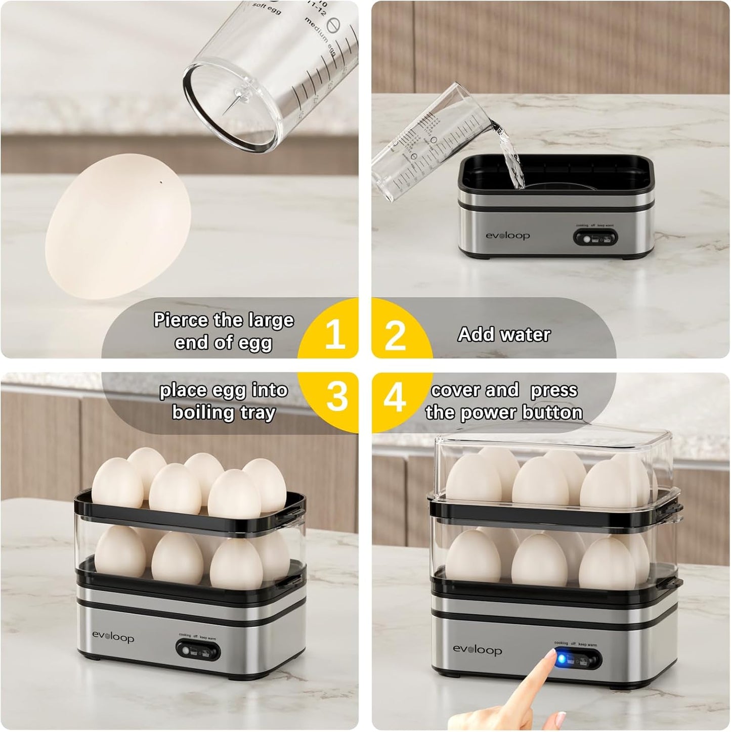 Rapid Egg Cooker Electric 12 Eggs Capacity, Soft, Medium, Hard Boiled, Poached, Omelet Maker Egg Poacher & Vegetable Steamer, BPA Free Tray
