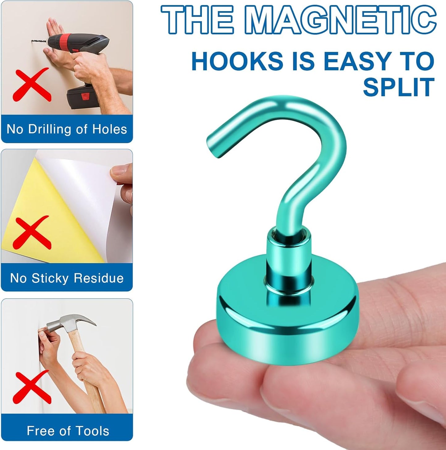 LOVIMAG Magnetic Hooks, 110lbs Capacity, Green Cruise Magnets, Key Holder, Strong Hanging Hooks - Fridge, Grill - 12 Pack