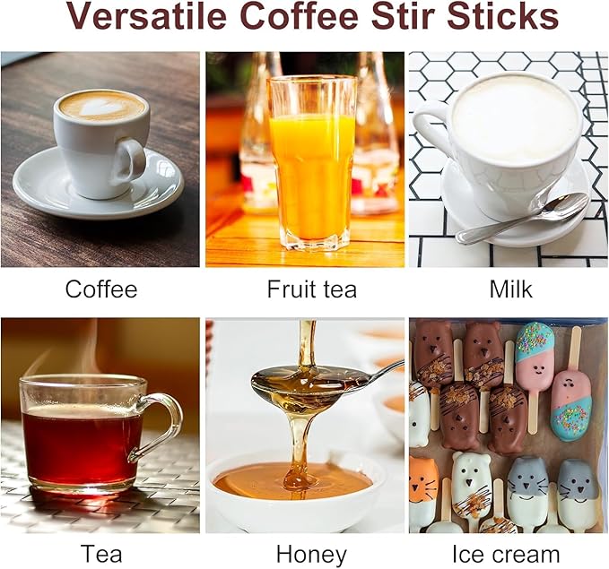 Wooden Coffee Stirrers Individually Wrapped 5.5" Coffee Stir Sticks 500 Pcs, Natural Birch Round End Thick Birch Wood Eco-Friendly Suitable for Coffee, Cocktail and Hot Drinks