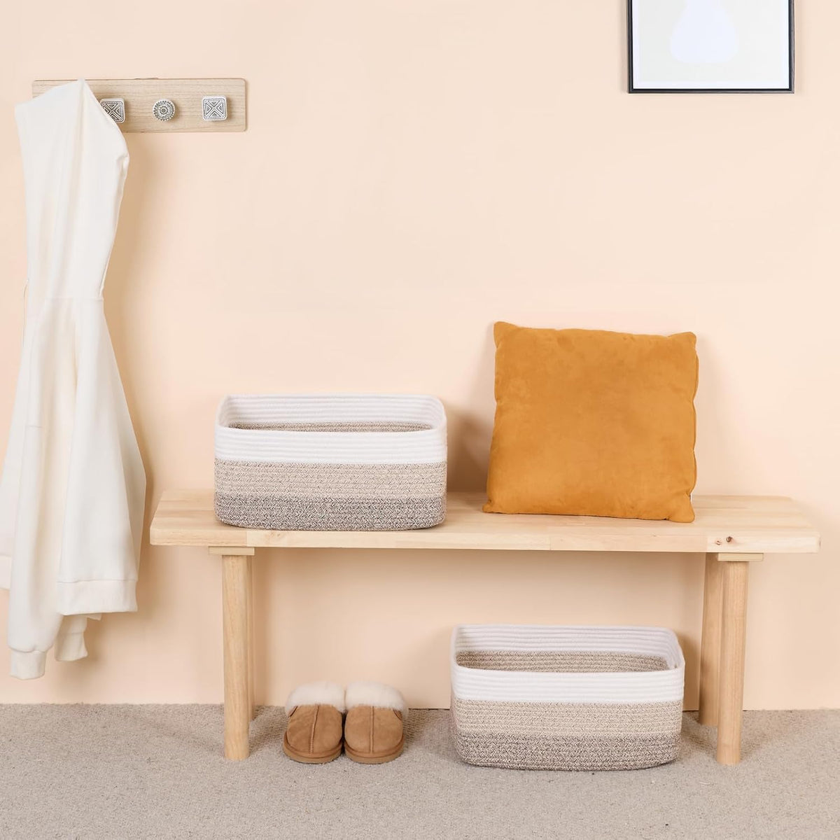 Large Storage Baskets for Organizing, Closet Shelf Baskets for Clothes Blanket Towels, Baby Nursery, Toy Bins Box, Woven Rope Baskets, 17 x 13 x 7.5”, 4 Packs Gradient Brown
