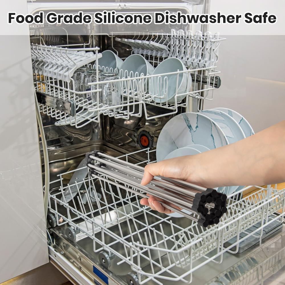 Roll Up Dish Drying Rack, Stainless Kitchen Accessories, Foldable Dish Rack, Anti-Slip Design Sink Counter Storage, Over The Sink Dish Rack, Stainless Steel, (21" x 9.1") Black