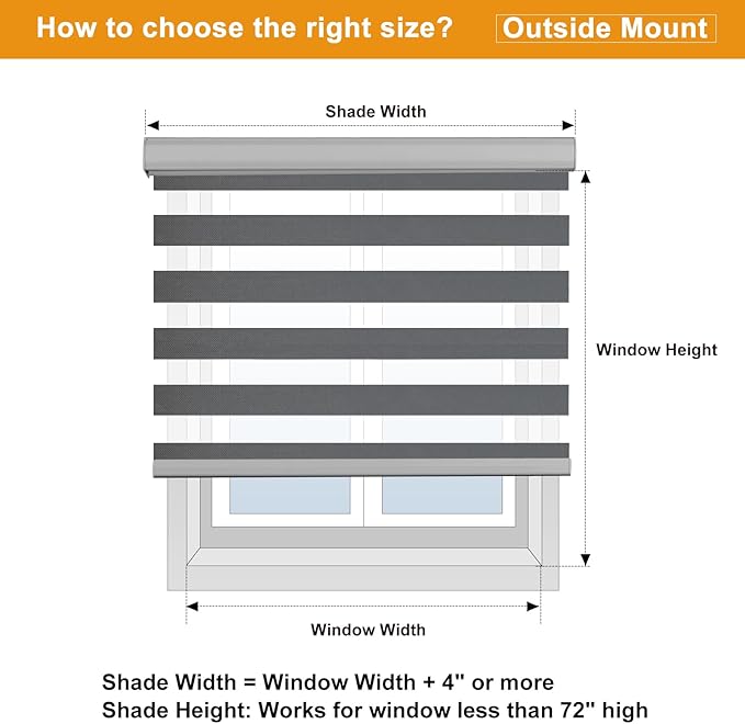 Persilux Cordless Zebra Blinds for Windows Free-Stop Roller Window Shades (47" W X 64" H, Grey) Dual Layer Light Control for Day and Night, Light Filtering Sheer Shades for Home, Easy to Install