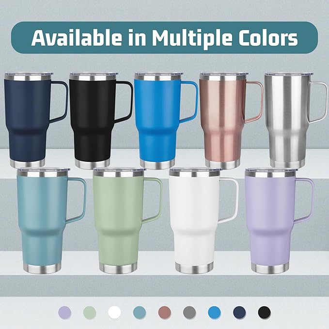 20 oz Tumbler with Handle Stainless Steel Insulated Coffee Mug Tumbler with Lid and Straw Double Wall Vacuum Insulated Coffee Mug Leak Proof Travel Tumbler for Hot and Cold Drink (Pale Purple,1pack)