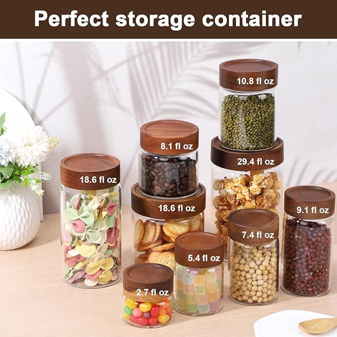 Glass Jar with Wood Lid, 4 Pack 29oz Glass Jars with Airtight Screw Lids, Wide Mouth Coffee and Sugar Containers, Clear Food Storage Canister for Flour, Tea, Oatmeal, Seasoning, Cookie, Candy