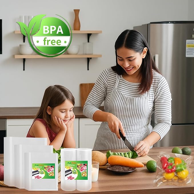 MakMeFre 6Pack 8"x20'(3Rolls) and 11"x20' (3Rolls) Vacuum Sealer Bags Rolls with BPA Free,Heavy Duty Vacuum Sealer Storage Bags Rolls,Cut to Size Roll,Great for Sous Vide Cooking