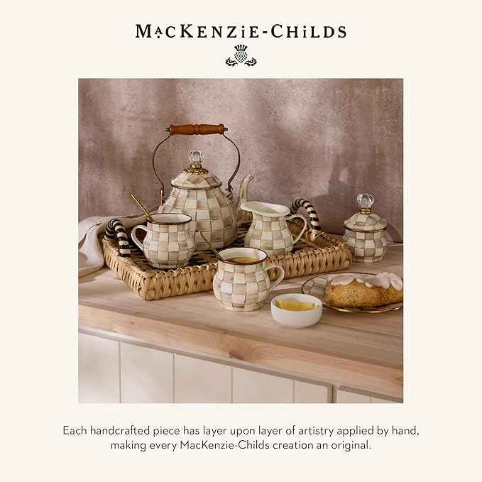 MACKENZIE-CHILDS Enamel Salt and Pepper Shakers, Kitchen Table Spice Shaker Set, Brown-and-White Mocha Check, Large