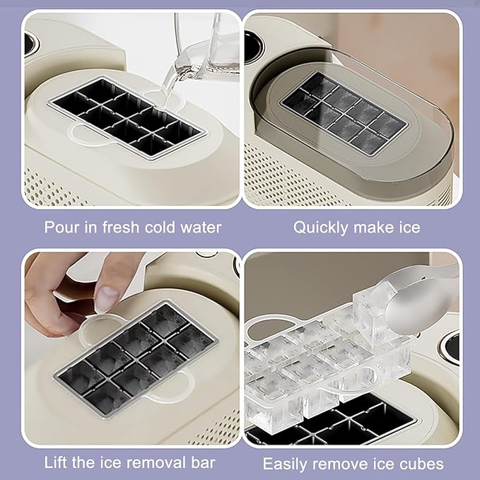 Mini Ice Maker Machine Counter Top for Home Office, Portable Clear Ice Cube Maker, 8 Cubes in 10 Mins, Low Noise, Easy Cleaning (White Standard)