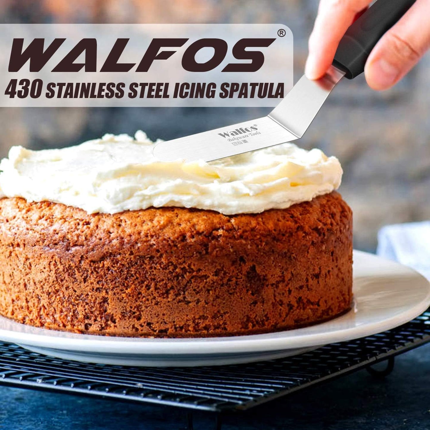 Walfos Icing Spatulas, Stainless Steel Cake Spatula with Sturdy and Durable Handle Cake Decorating Spatula Set of 2 - Multi purpose Use for Home, Kitchen or Bakery (6” & 8”)