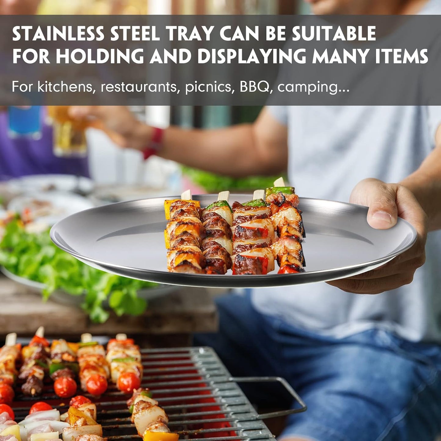 Thenshop 6 Pieces 10 Inch Pizza Pans Bulk Stainless Steel Sets Round Bakeware Pizza Trays for Oven Kitchen Baking Home Restaurant Safe Sturdy Reusable Easy Clean(Silver)