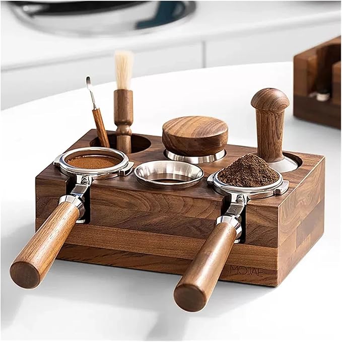 Walnut Wood Coffee Filter Holder, Espresso Tamper Mat Stand, Coffee Maker Support Base Rack, Barista Accessories(One pair)