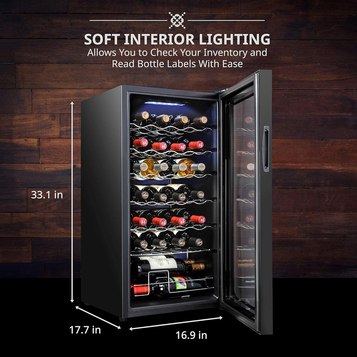 Ivation 28 Bottle Compressor Wine Cooler Refrigerator with Wi-Fi Smart App Control Cooling System | Large Freestanding Wine Cellar Fridge For Red White Champagne or Sparkling, Black Glass Door & Lock