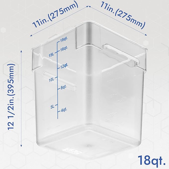CURTA 8-Pack 18 Qt NSF Clear Polycarbonate Food Storage Containers with Blue Lids - Square, Commercial-Grade, Freezer & Dishwasher Safe, Stackable