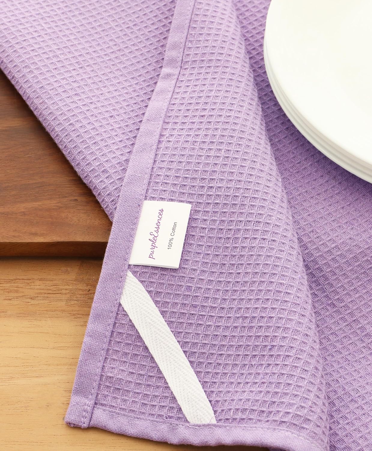 PurpleEssences Waffle Weave Kitchen Towel, 100% Cotton - 15 x 25 Inches, with Hanging Loop Ultra Soft Absorbent Quick Drying Dish Cloth, Tea and Hand Towels, 6 Pack - Spring Summer - Lavender
