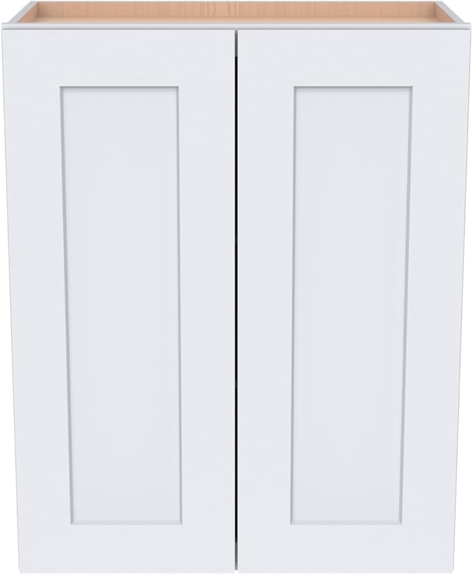 Wall-Mounted Cabinet – Solid Wood Shaker Style Medicine Cabinet with Adjustable Shelves & Soft-Close Doors for Bathroom, Kitchen, and Office Storage (White, 24" W x 12" D x 36" H)