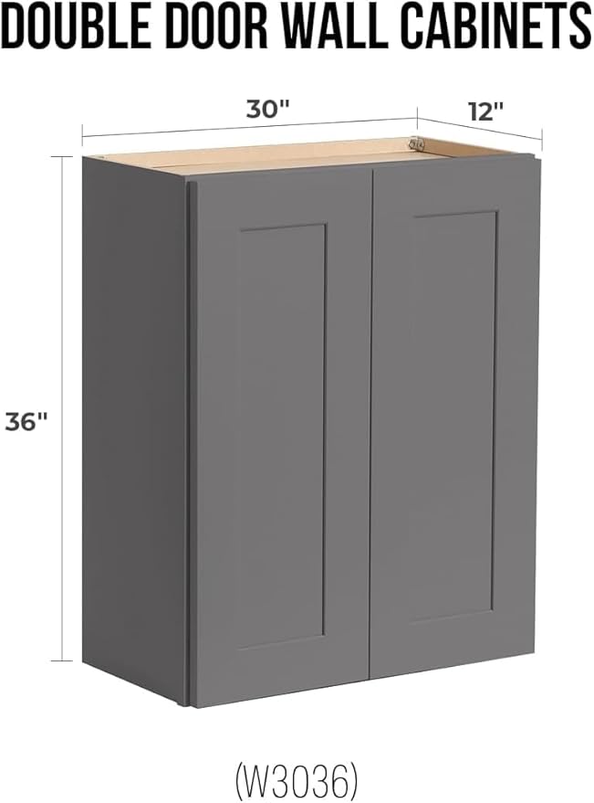 Wall-Mounted Cabinet – Solid Wood Shaker Style Medicine Cabinet with Adjustable Shelves & Soft-Close Doors for Bathroom, Kitchen, and Office Storage (Pebble Gray, 39" W x 12" D x 42" H)