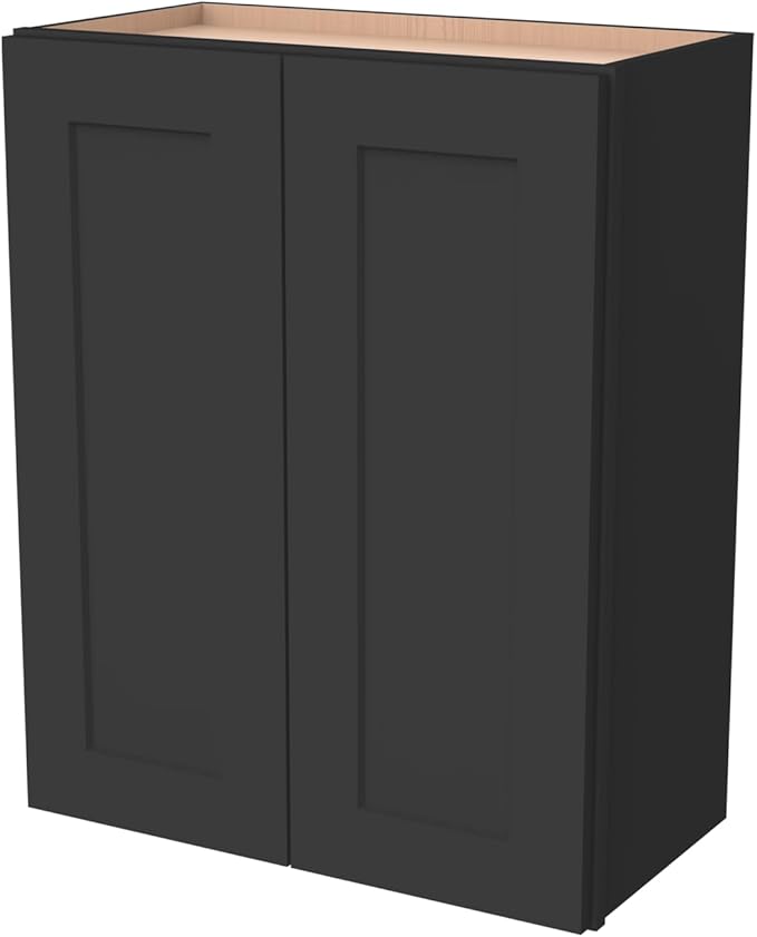 Wall-Mounted Cabinet – Solid Wood Shaker Style Medicine Cabinet with Adjustable Shelves & Soft-Close Doors for Bathroom, Kitchen, and Office Storage (Charcoal Black, 36" W x 12" D x 42" H)