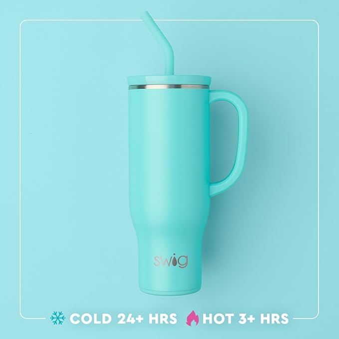 Swig Life 30oz Mega Mug, 30oz Tumbler with Handle and Straw, Large Insulated Tumblers, Cup Holder Friendly Travel Mug, Stainless Steel 30 oz Tumbler, Reusable Insulated Water Bottle (Sea Swirl)