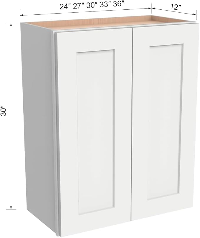 Wall-Mounted Cabinet – Solid Wood Shaker Style Medicine Cabinet with Adjustable Shelves & Soft-Close Doors for Bathroom, Kitchen, and Office Storage (Origami White, 24" W x 12" D x 30" H)