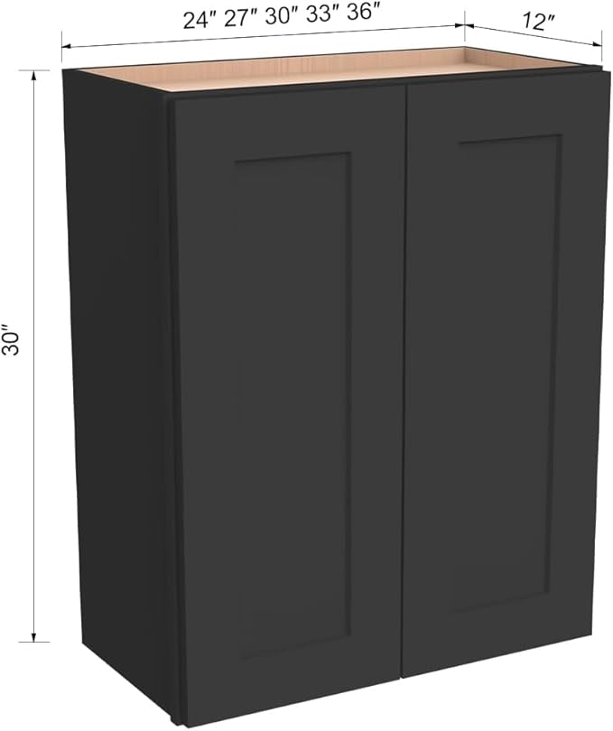 Wall-Mounted Cabinet – Solid Wood Shaker Style Medicine Cabinet with Adjustable Shelves & Soft-Close Doors for Bathroom, Kitchen, and Office Storage (Charcoal Black, 33" W x 12" D x 30" H)