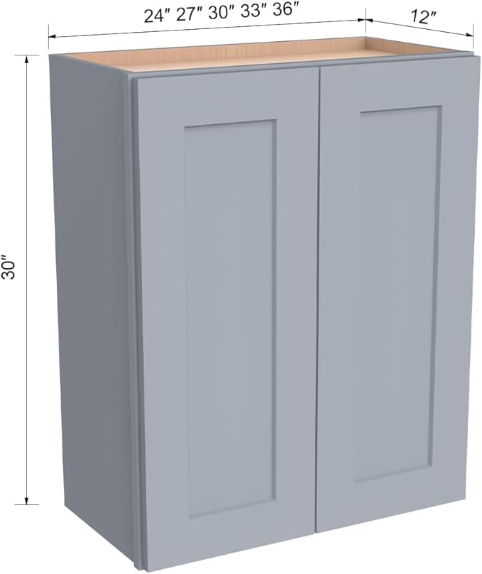 Wall-Mounted Cabinet – Solid Wood Shaker Style Medicine Cabinet with Adjustable Shelves & Soft-Close Doors for Bathroom, Kitchen, and Office Storage (Grey, 33" W x 12" D x 36" H)