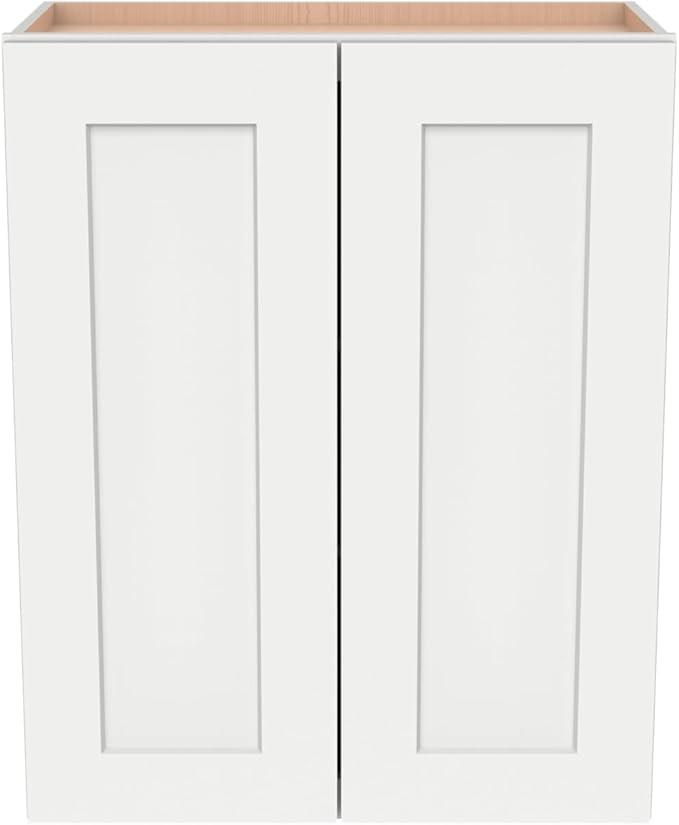 Wall-Mounted Cabinet – Solid Wood Shaker Style Medicine Cabinet with Adjustable Shelves & Soft-Close Doors for Bathroom, Kitchen, and Office Storage (Origami White, 30" W x 12" D x 42" H)
