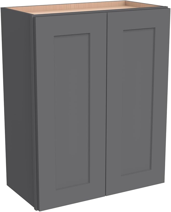Wall-Mounted Cabinet – Solid Wood Shaker Style Medicine Cabinet with Adjustable Shelves & Soft-Close Doors for Bathroom, Kitchen, and Office Storage (Pebble Gray, 27" W x 12" D x 30" H)