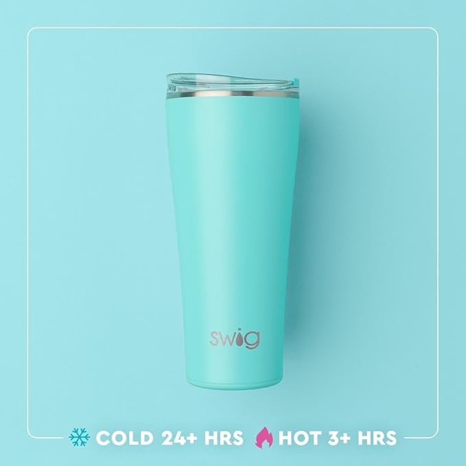 Swig Life 32oz Insulated Tumbler, Travel Coffee Tumbler with Lid, Cup Holder Friendly Travel Coffee Mug, Stainless Steel with Lid, Kentucky Derby Cups, Horse Racing (Go Baby Go)