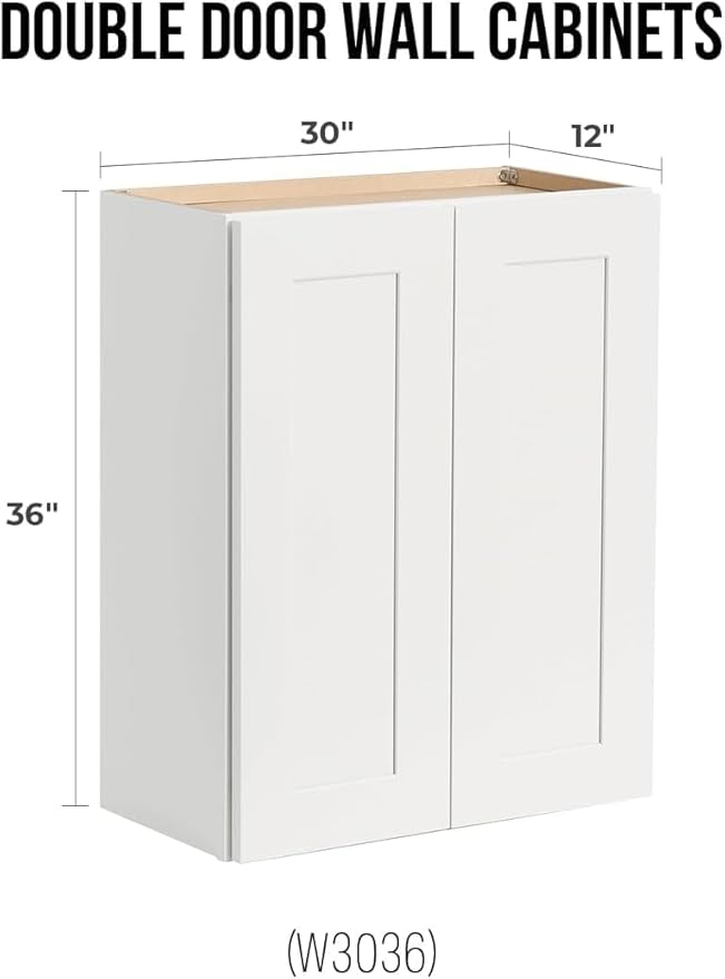 Wall-Mounted Cabinet – Solid Wood Shaker Style Medicine Cabinet with Adjustable Shelves & Soft-Close Doors for Bathroom, Kitchen, and Office Storage (White, 42" W x 12" D x 36" H)