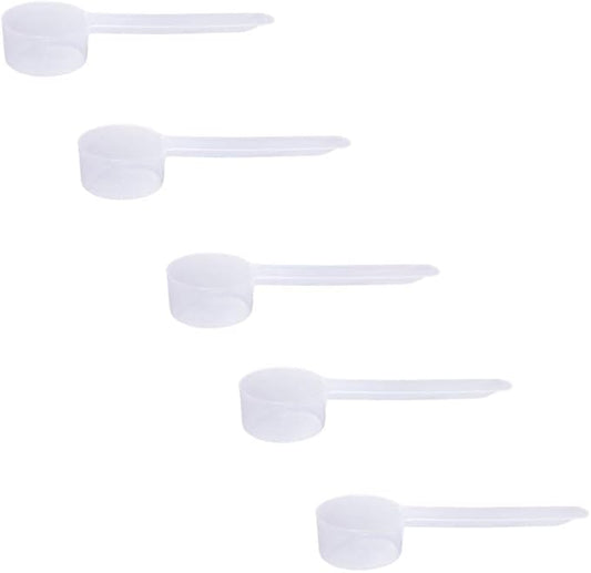 Plastic Measuring Scoop, 1 Tablespoon (14.8 cc | 1/2 Oz. | 14.8 mL) Long Handle Spoons for Powders, Granules, Coffee, Pet Food, Baking Supplies, Protein and Other Dry Goods, BPA Free (Set of 5)