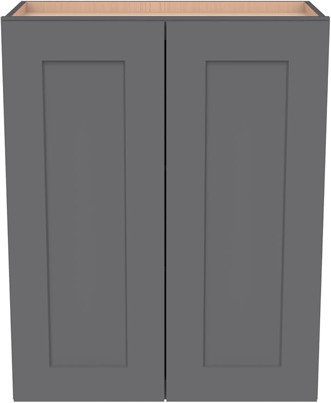 Wall-Mounted Cabinet – Solid Wood Shaker Style Medicine Cabinet with Adjustable Shelves & Soft-Close Doors for Bathroom, Kitchen, and Office Storage (Pebble Gray, 24" W x 12" D x 30" H)