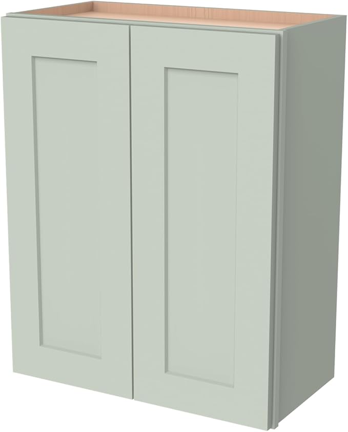 Wall-Mounted Cabinet – Solid Wood Shaker Style Medicine Cabinet with Adjustable Shelves & Soft-Close Doors for Bathroom, Kitchen, and Office Storage (Jade Green, 36" W x 12" D x 30" H)