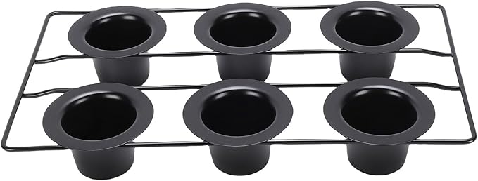 6 Cup Popover Pan Non Stick Carbon Steel Bakeware for Popovers Muffins with Wire Rack Deep Tapered Cups Even Baking