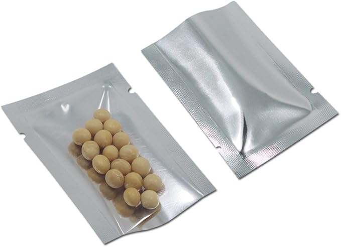 Silver Aluminum Foil Pouch Heat Seal Front Window Plastic Mini Open Top Flat Vacuum Packaging Mylar Bag Food Small Sample Mylar Storage with Tear Notch (1000, 9x13cm(3.5x5.1 inch))