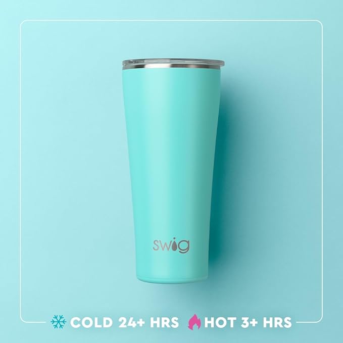 Swig Life 32oz Insulated Tumbler, Travel Coffee Tumbler with Lid, Cup Holder Friendly Travel Coffee Mug, Stainless Steel with Lid (Holly Jolly)
