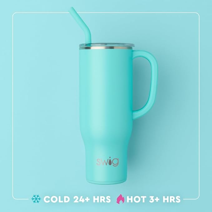 Swig Life 30oz Mega Mug, 30 oz Tumbler with Handle and Straw, Cup Holder Friendly, Dishwasher Safe, Extra Large Insulated Tumbler, Stainless Steel (Under the Sea)