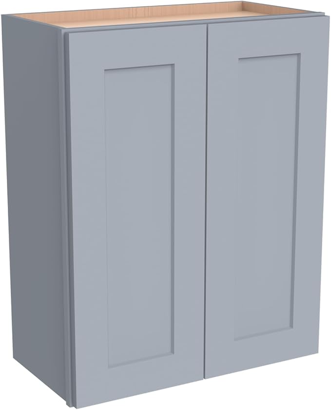 Wall-Mounted Cabinet – Solid Wood Shaker Style Medicine Cabinet with Adjustable Shelves & Soft-Close Doors for Bathroom, Kitchen, and Office Storage (Grey, 33" W x 12" D x 42" H)