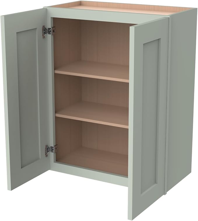 Wall-Mounted Cabinet – Solid Wood Shaker Style Medicine Cabinet with Adjustable Shelves & Soft-Close Doors for Bathroom, Kitchen, and Office Storage (Jade Green, 27" W x 12" D x 36" H)