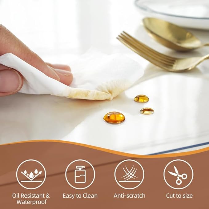 Warmstar Clear Table Cover Protector 30 x 60 Inch,1.5mm Thick Plastic Table Cover Rectangle,PVC Clear Table Protector,Desk Protector Mat for Kitchen, Dresser, Writing Desk，Dining Room Table