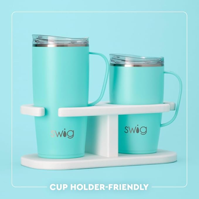 Swig Life 18oz Travel Mug, Insulated Tumbler with Handle and Lid, Travel Coffee Mug, Cup Holder Friendly, Stainless Steel 18 oz Tumbler, Reusable Insulated with Lid (Gingham)