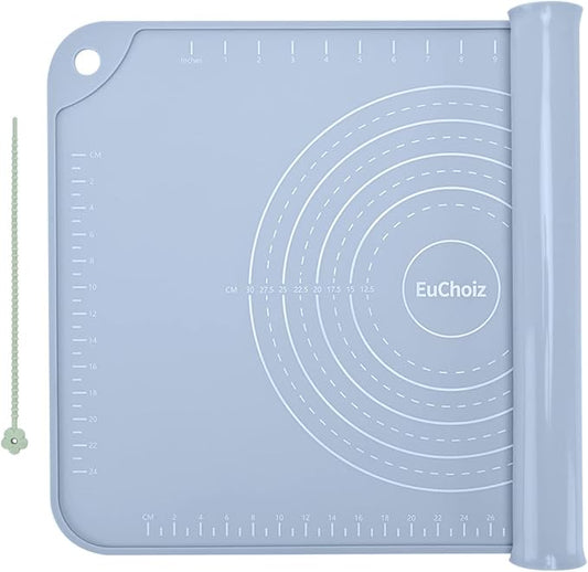 Silicone Pastry Mat 24"*16" Extra Thick Non Stick Baking Mat Food Grade Silicone Dough Rolling Bake Mat with Edge Heightening Blue