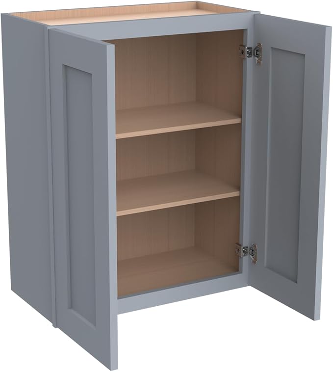 Wall-Mounted Cabinet – Solid Wood Shaker Style Medicine Cabinet with Adjustable Shelves & Soft-Close Doors for Bathroom, Kitchen, and Office Storage (Grey, 42" W x 12" D x 30" H)