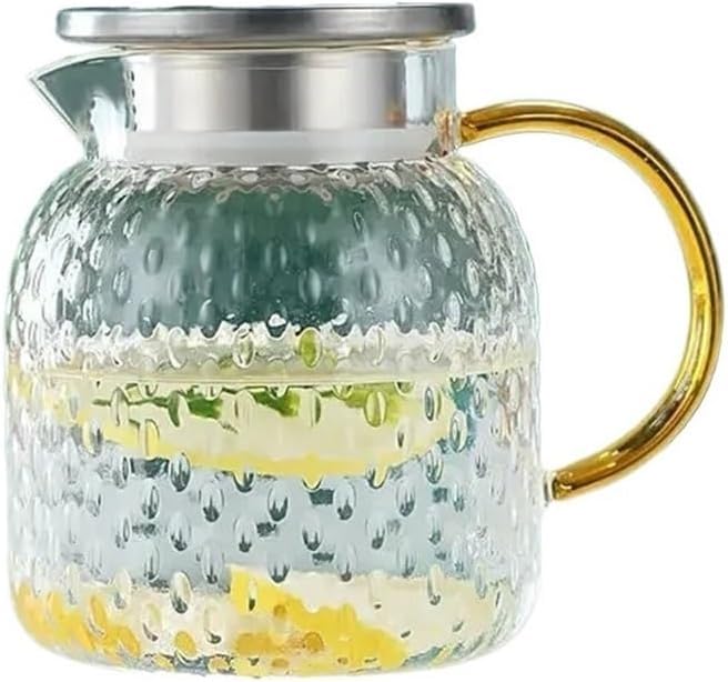 GLigeT Iced Tea Pitcher Glass Water Pitcher with Filter Lid and Pouring Spout Heat Resistant Glass Carafe for Hot Cold Beverages Homemade Ice Tea Bottle Water Jug(1L)